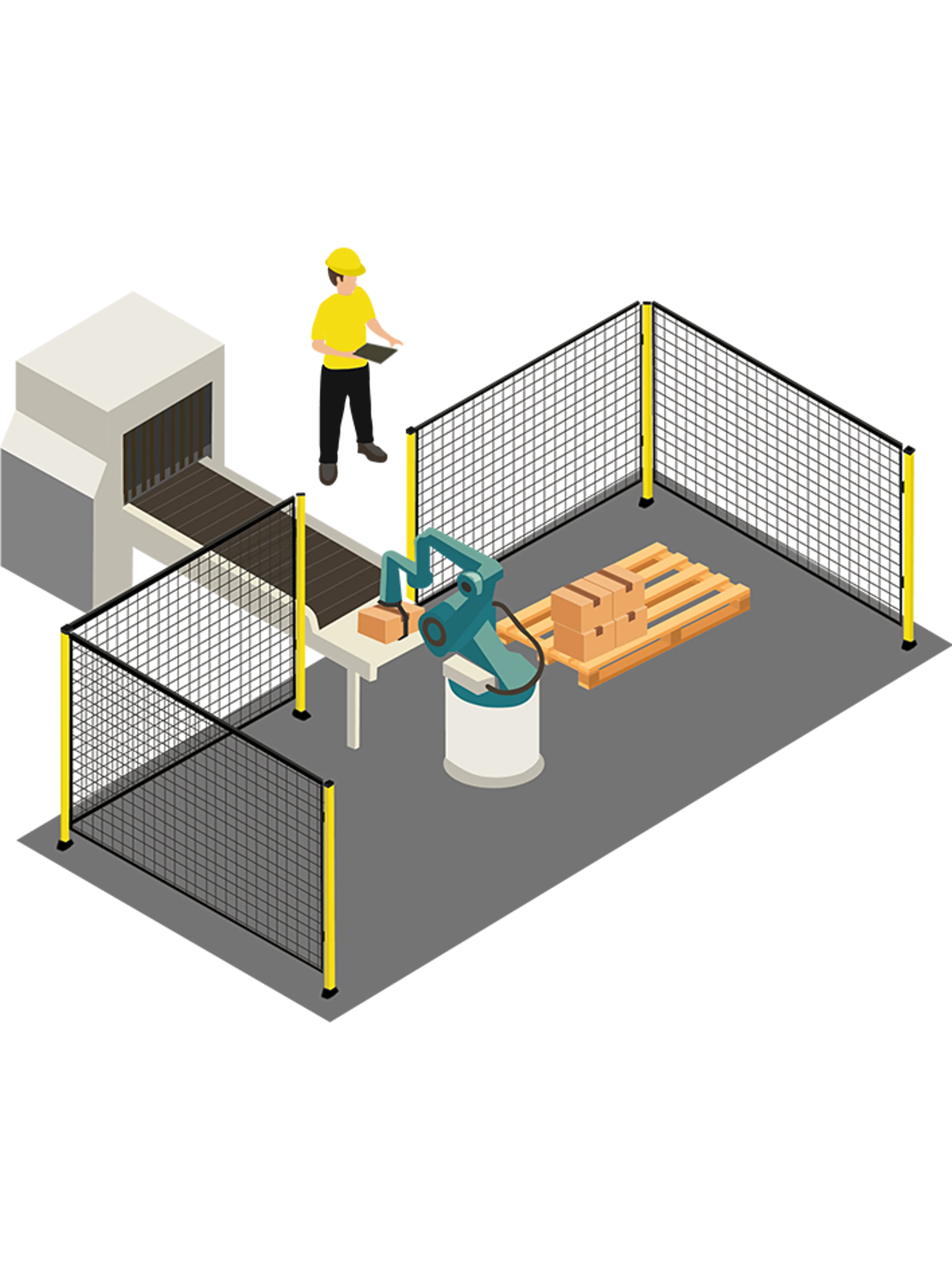 Los robots colaborativos están diseñados para moverse a velocidades y fuerzas que no dañen a las personas en caso de contacto o impacto.