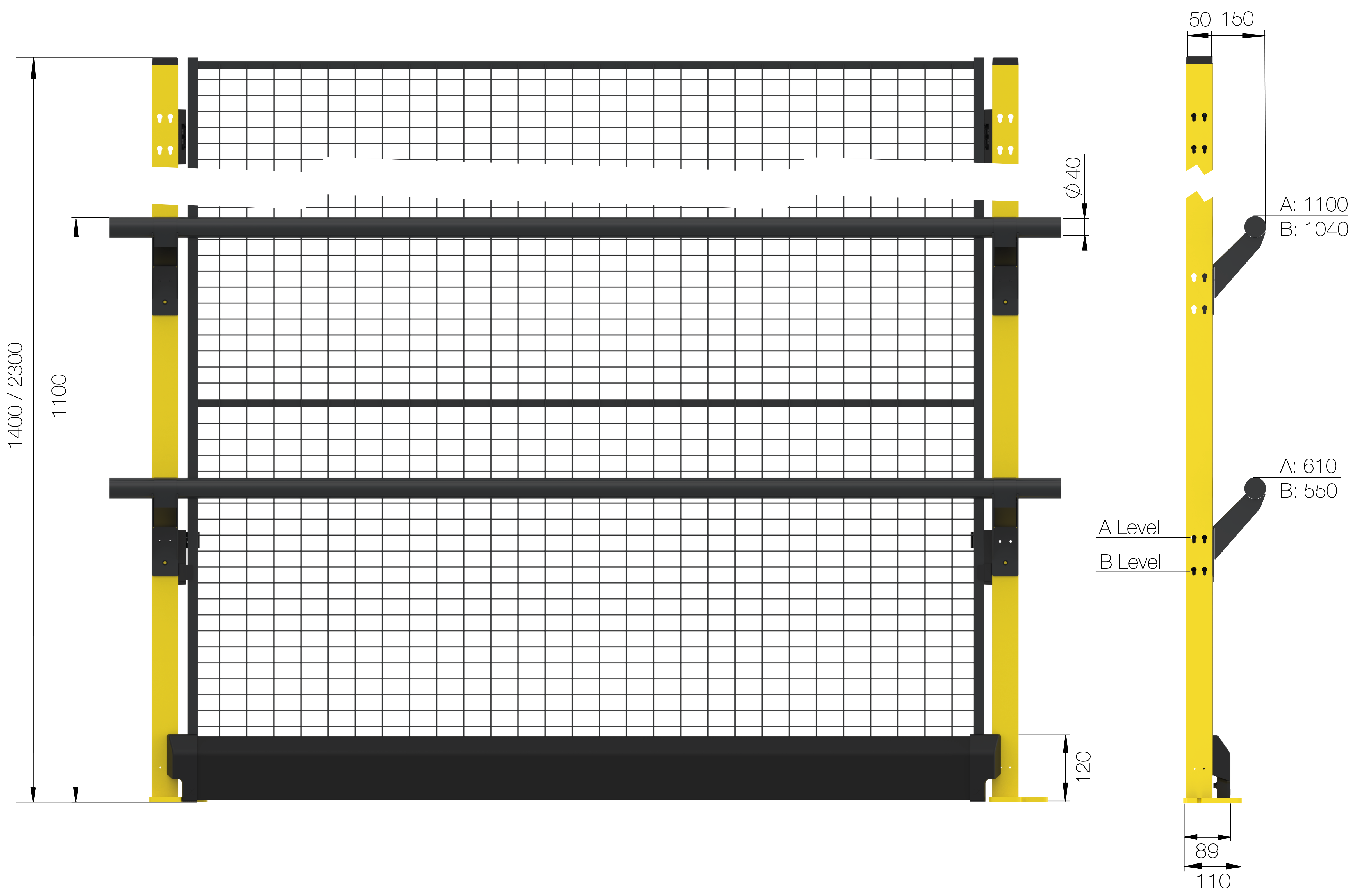 Altura 1400 mm sin panel