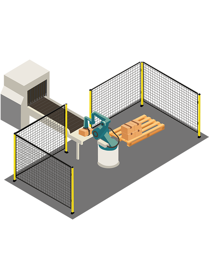 Sistema de transportadores con barreras de protección y aberturas de acceso limitadas para seguridad