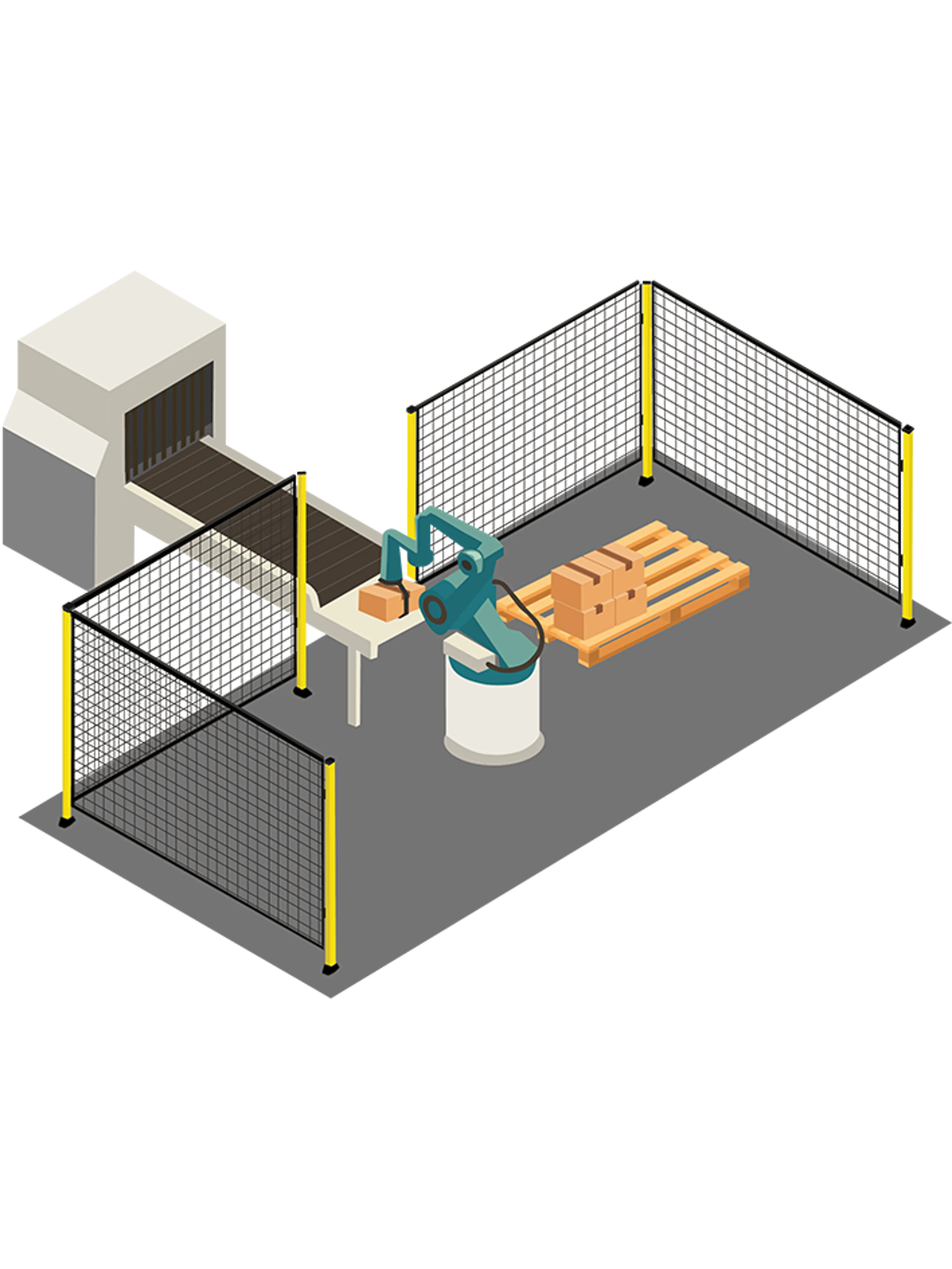 Sistema de transportadores con barreras de protección y aberturas de acceso limitadas para seguridad