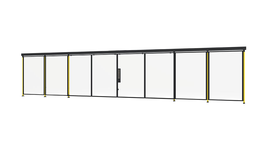 x-guard machine guarding sliding door with centre lock and plastic panels